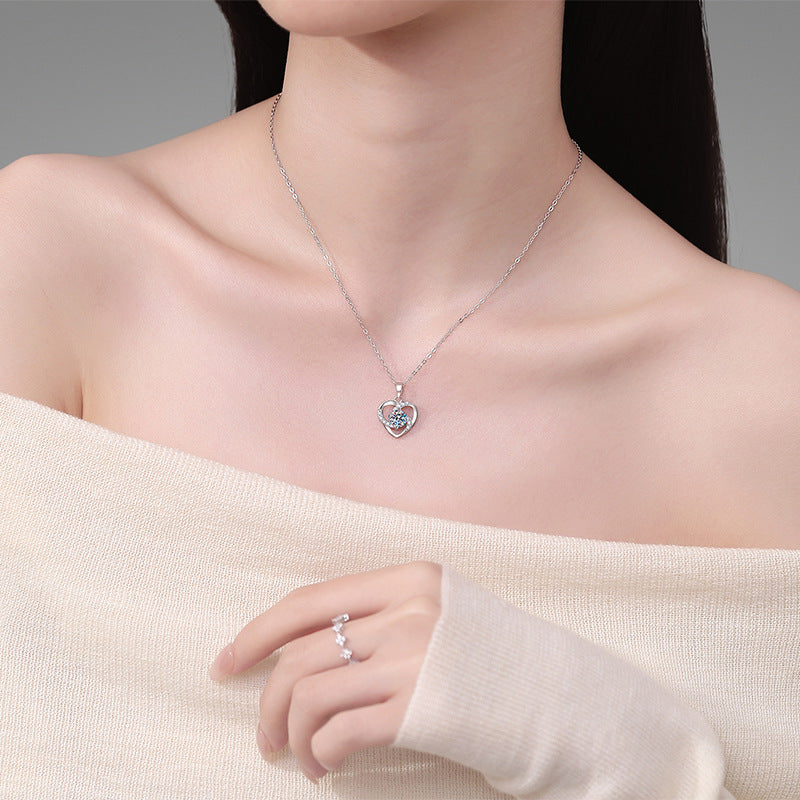 S925 Sterling Silver Necklace With An Eternal Heart Pendant And Moissanite
