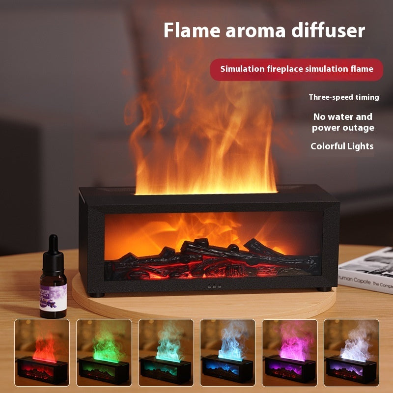 Flame Aromatherapy Diffuser 3D – Humidificateur d’Air LED Effet Flamme Colorée, Diffuseur d’Huiles Essentielles Silencieux, Grande Brume, Machine Ambiance Cheminée pour Maison/Chambre/Bureau